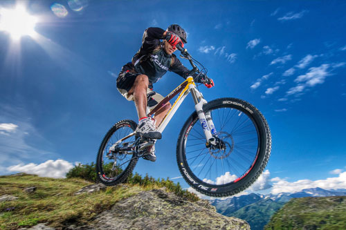 Mountain biker riding down a mountain